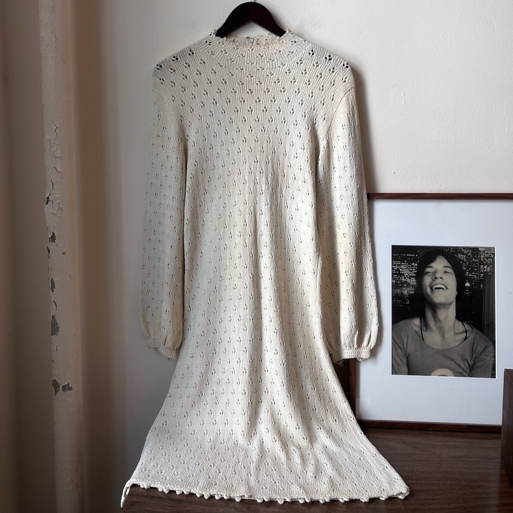 vintage st johns knit white cream long sleeve midi dress